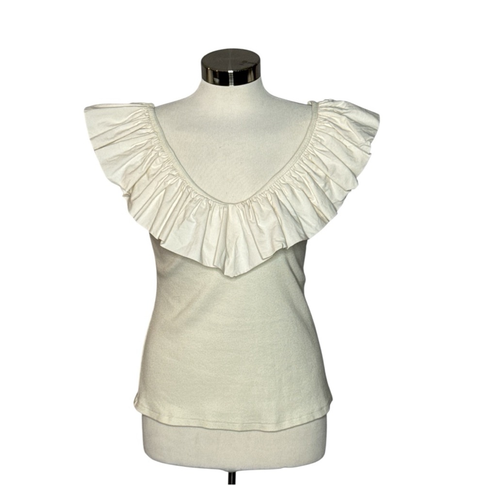 ANTHROPOLOGIE MAEVE TINA RUFFLED TANK CREAM V NECK RUFFLED TRIM BLOUSE MEDIUM - Picture 7 of 11